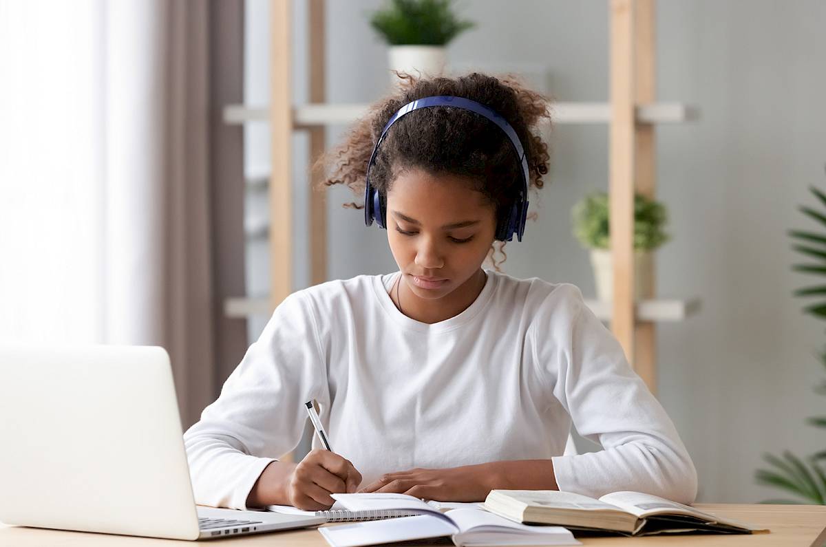 Student practicing english language writing