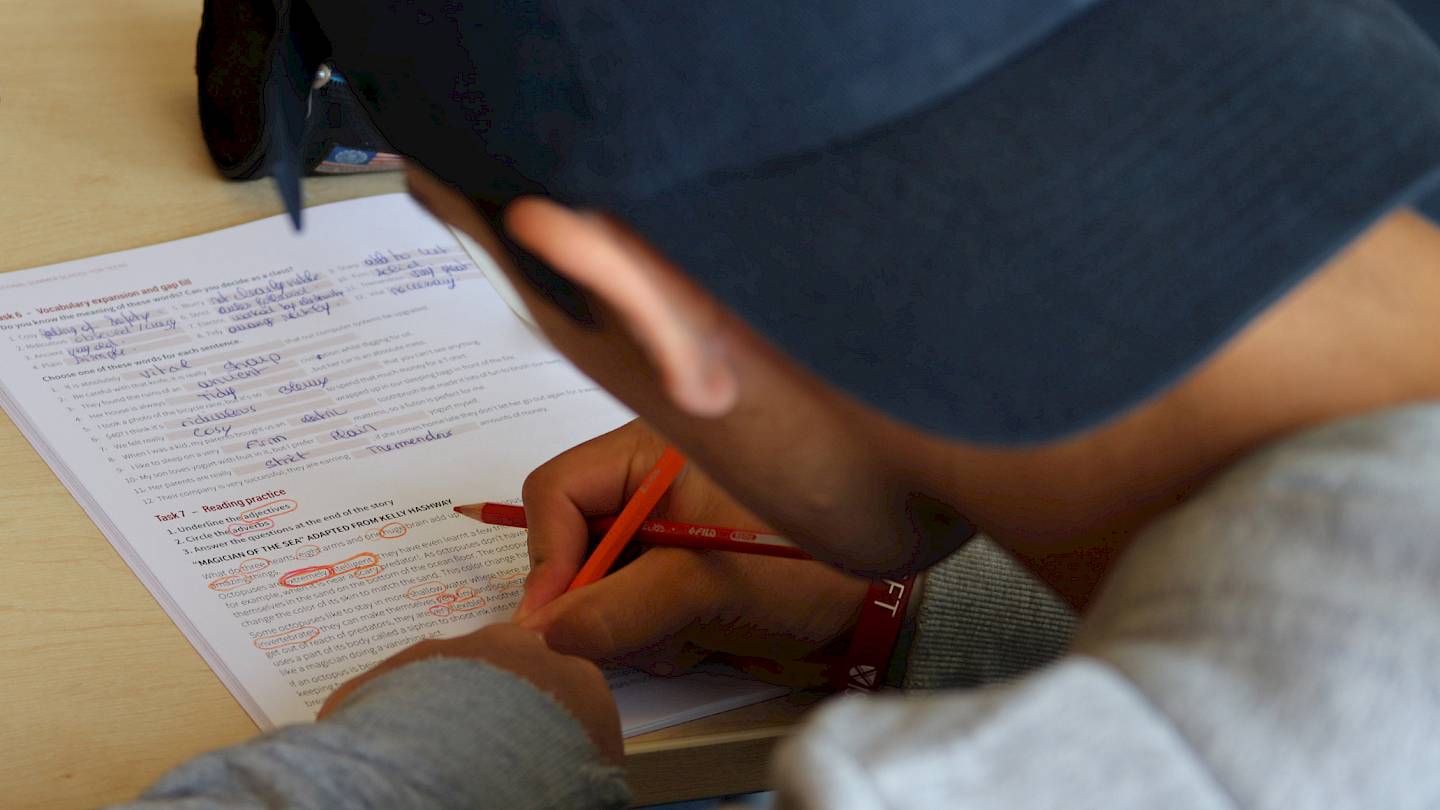 ISSFT student working on English exercise